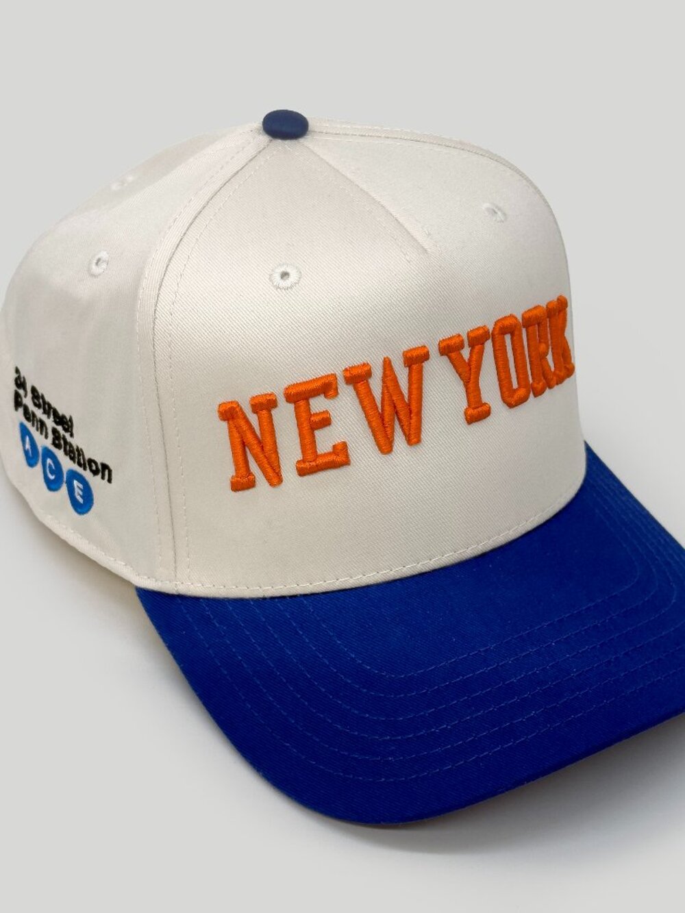 Knicks Inspired New York Blue and Natural Snapback Hat, NYC Subway Cap